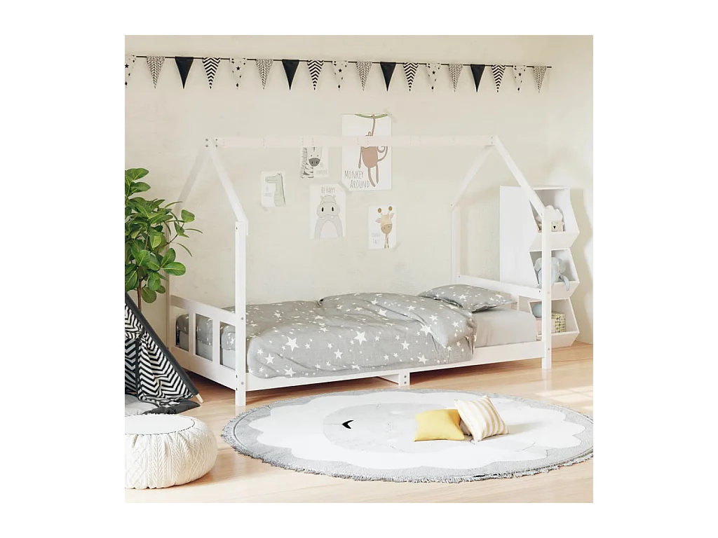 Cadre de lit pour enfants blanc 90x200 cm bois de pin massif