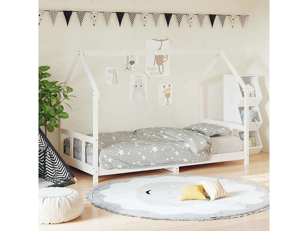 Kinderbedframe 90x200 cm massief grenenhout wit