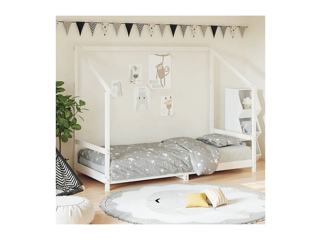 Cadre de lit pour enfants blanc 90x200 cm bois de pin massif