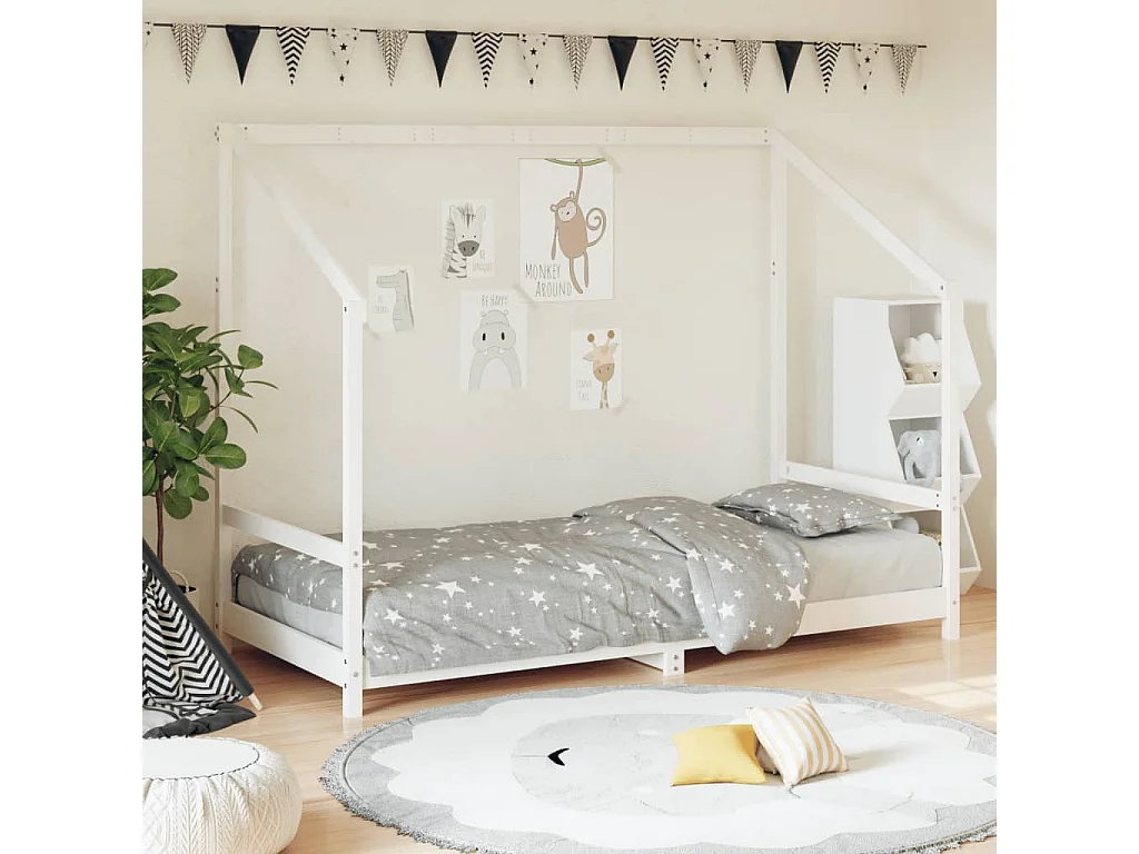 Giroletto per Bambini Bianco 90x200cm in Legno Massello di Pino