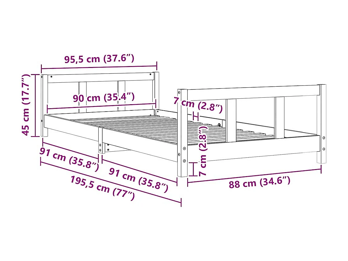 Cadre de lit pour enfant 90x190 cm Bois de pin massif
