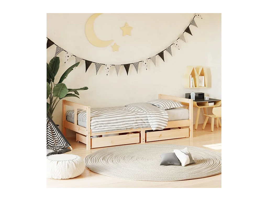 Giroletto per Bambini con Cassetti 80x160cm Legno Massello Pino