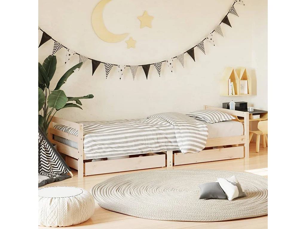 Giroletto Bambini con Cassetti 90x200 cm Legno Massello di Pino