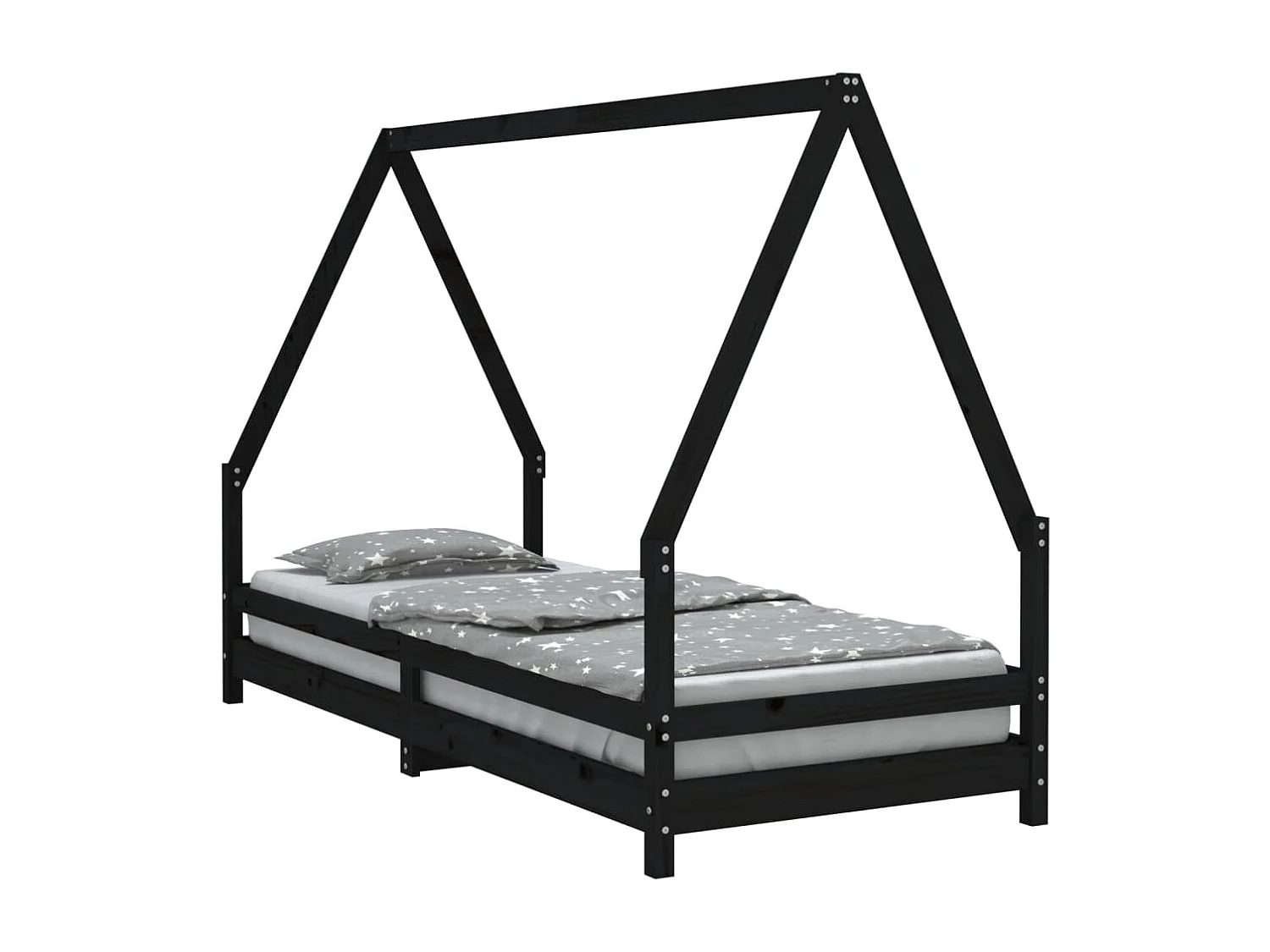 Kinderbett Schwarz 90x200 cm Massivholz Kiefer