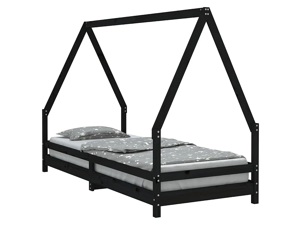 Cadre de lit pour enfants noir 90x200 cm bois de pin massif