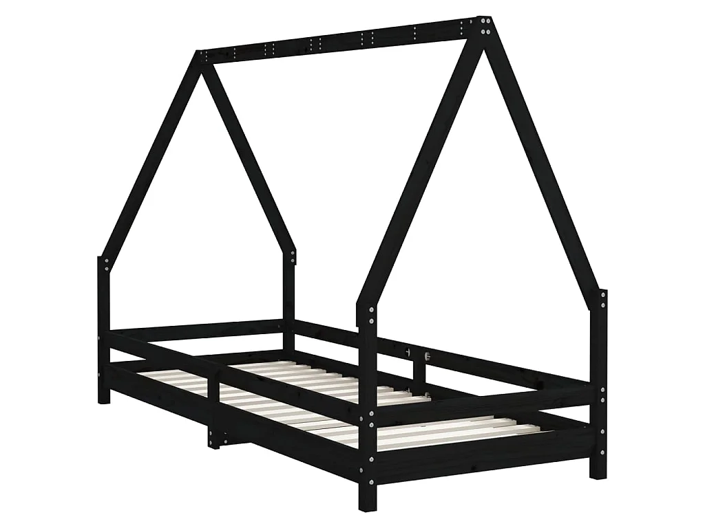 Cadre de lit pour enfants noir 90x200 cm bois de pin massif