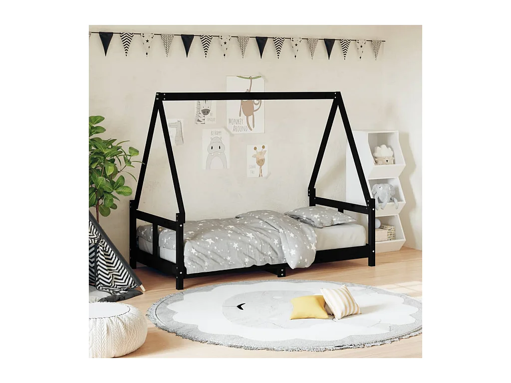 Cadre de lit pour enfant noir 80x160 cm bois de pin massif