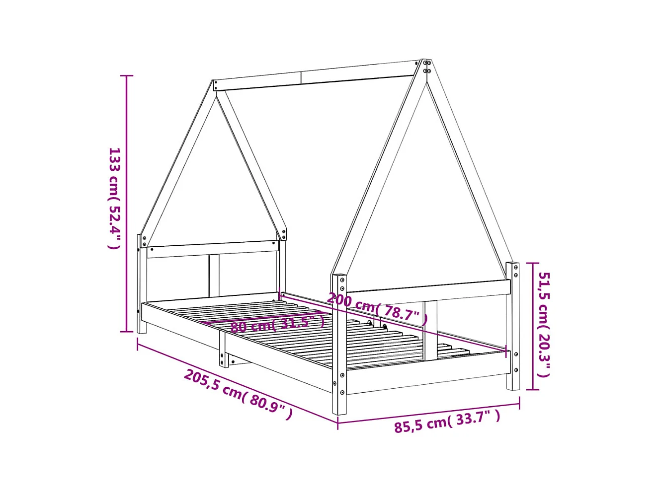 Cadre de lit pour enfants 80x200 cm bois de pin massif