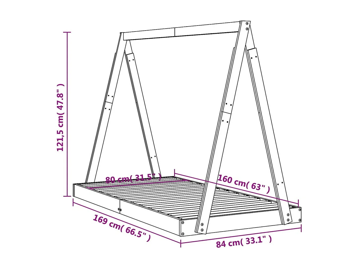 Kinderbedframe 80x160 cm massief grenenhout wit