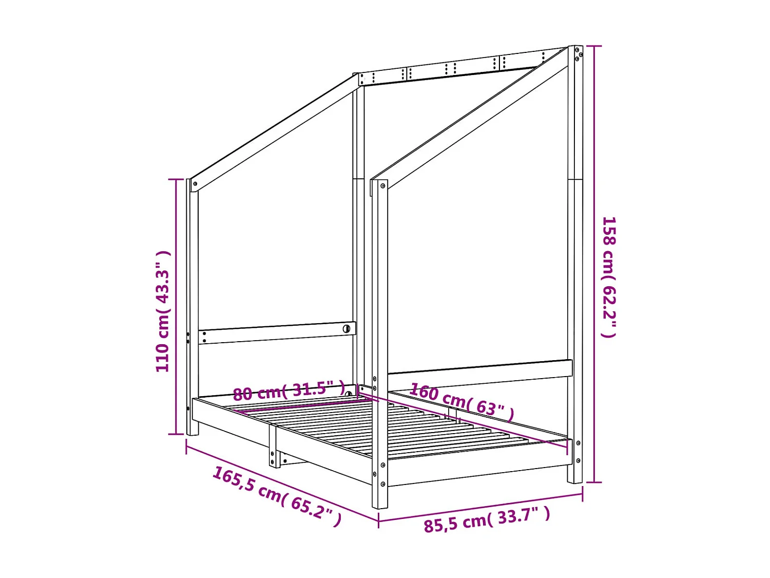 Kinderbedframe 80x160 cm massief grenenhout wit
