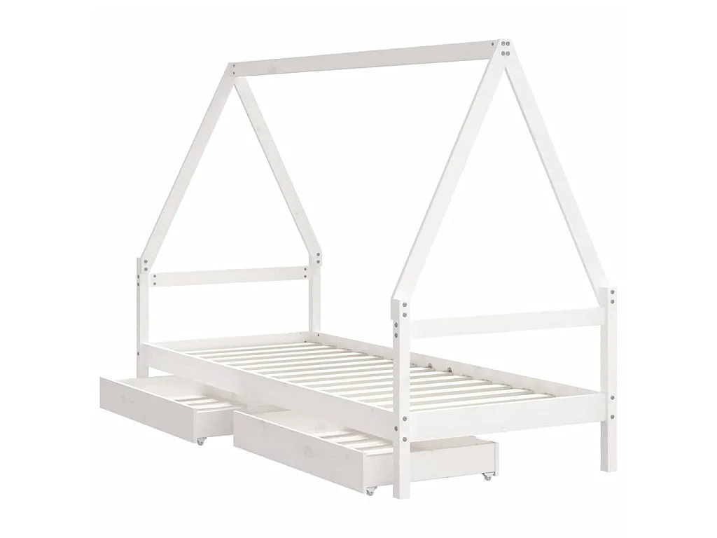 Cadre de lit enfant tiroirs blanc 90x200 cm bois de pin massif