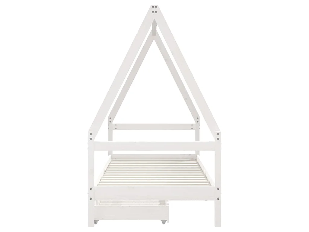 Cadre de lit enfant tiroirs blanc 90x200 cm bois de pin massif