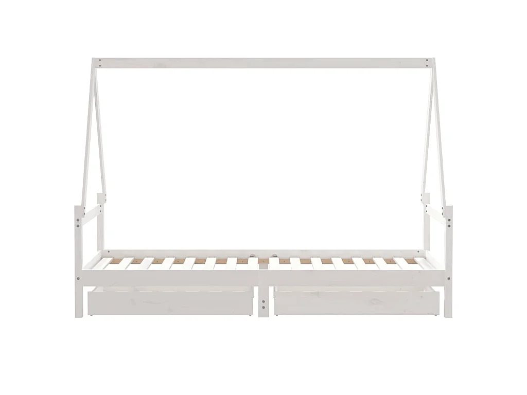 Cadre de lit enfant tiroirs blanc 90x200 cm bois de pin massif
