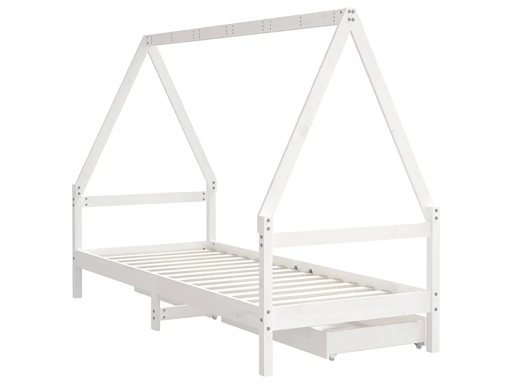 Cadre de lit enfant tiroirs blanc 90x200 cm bois de pin massif