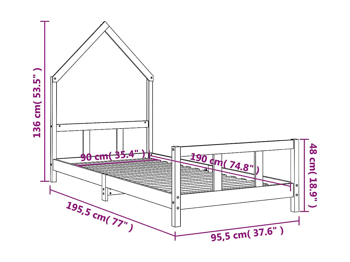 Kinderbedframe 90x190 cm massief grenenhout