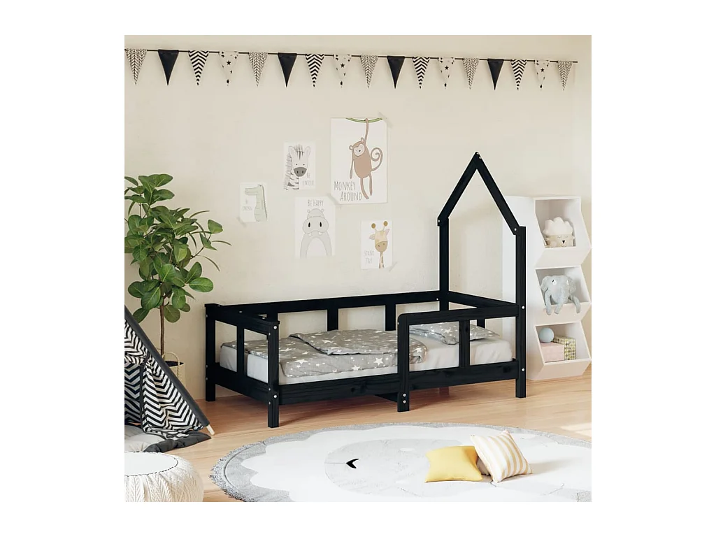 Cadre de lit pour enfant noir 70x140 cm bois de pin massif