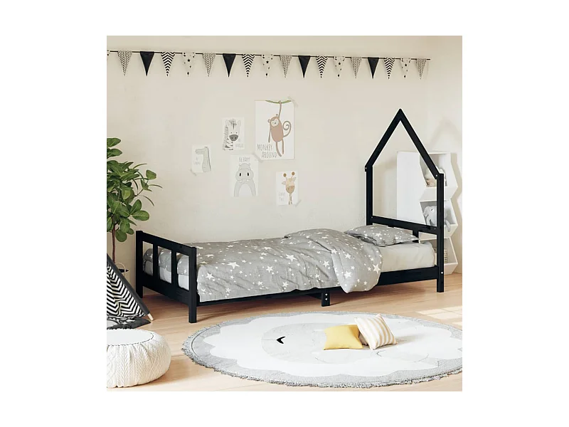 Cadre de lit pour enfants noir 90x190 cm bois de pin massif