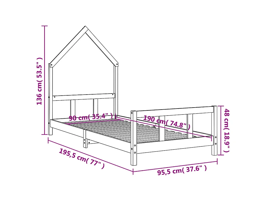 Cadre de lit pour enfants noir 90x190 cm bois de pin massif