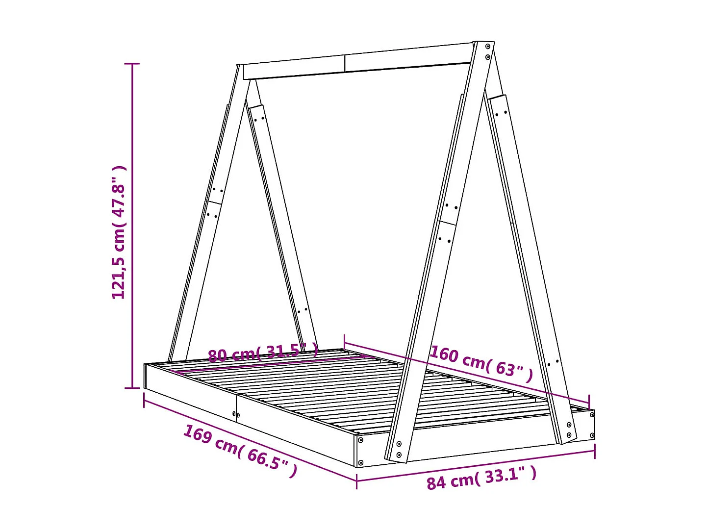 Cadre de lit pour enfant 80x160 cm bois de pin massif