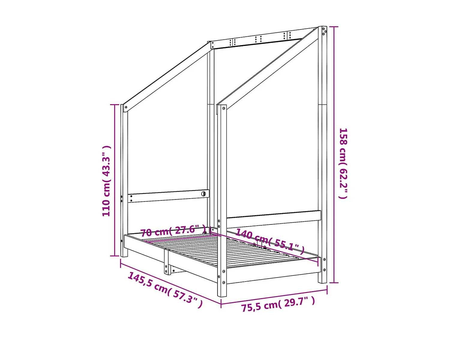 Kinderbedframe 70x140 cm massief grenenhout