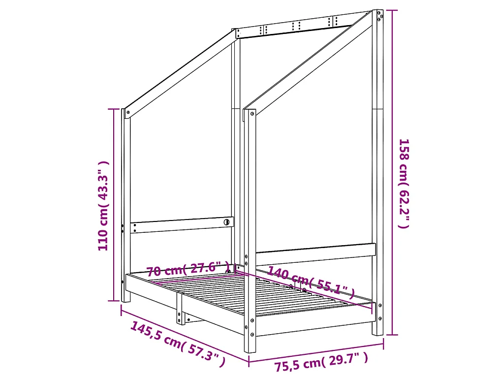 Cadre de lit pour enfant 70x140 cm bois de pin massif