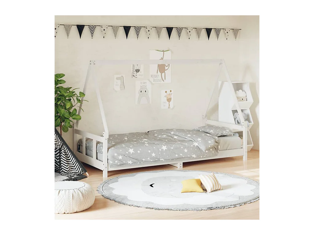 Cadre de lit pour enfants blanc 90x190 cm bois de pin massif