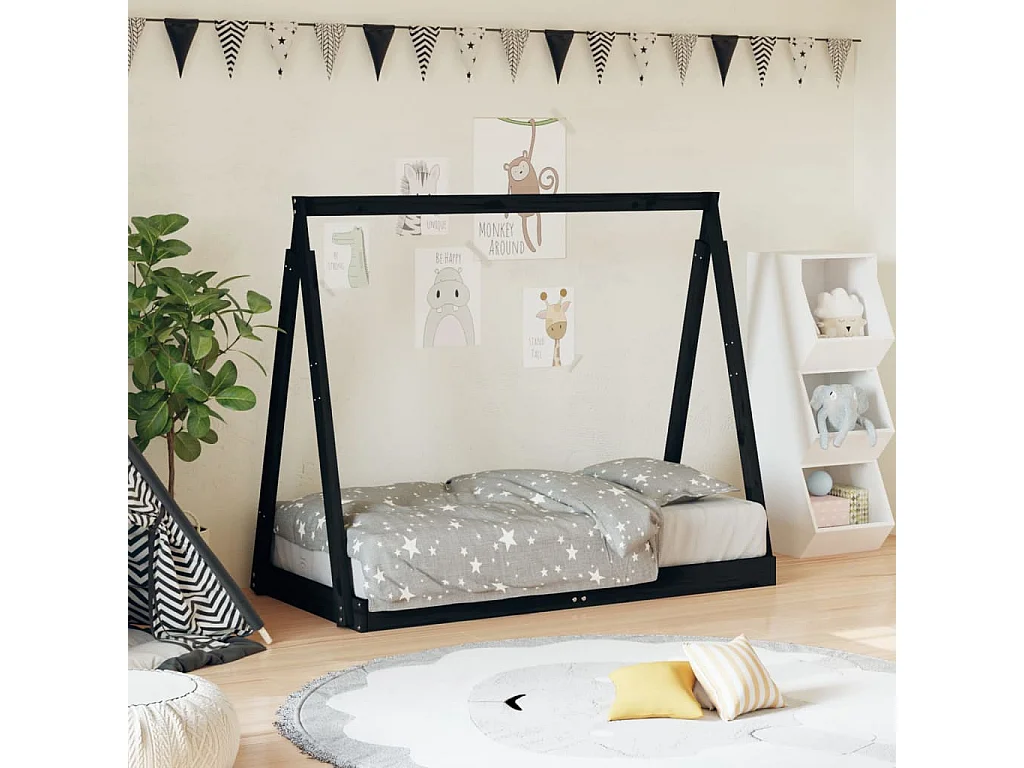 Estrutura de cama infantil 70x140 cm pinho maciço preto