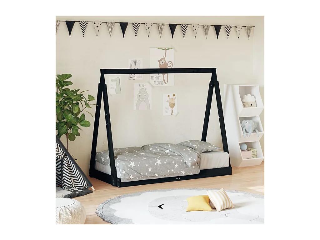 Cadre de lit pour enfant noir 70x140 cm bois de pin massif