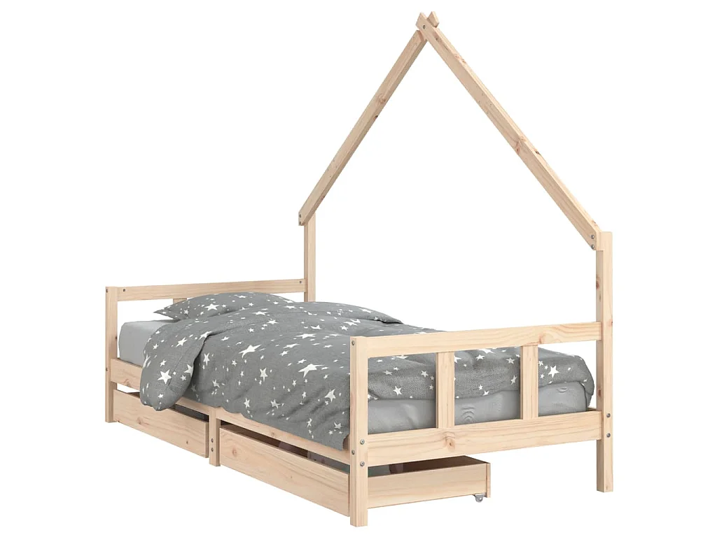 Cadre de lit enfant avec tiroirs 90x200 cm bois de pin massif