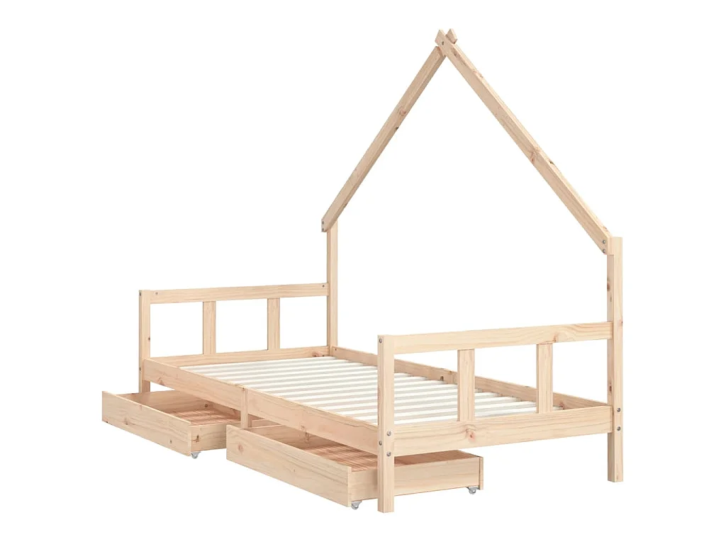 Cadre de lit enfant avec tiroirs 90x200 cm bois de pin massif