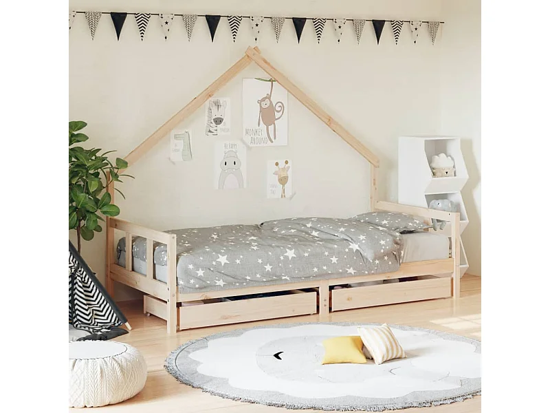 Cadre de lit enfant avec tiroirs 90x200 cm bois de pin massif