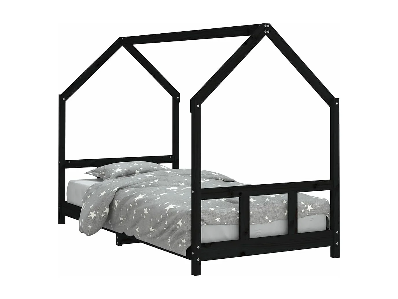 Cadre de lit pour enfants noir 90x200 cm bois de pin massif