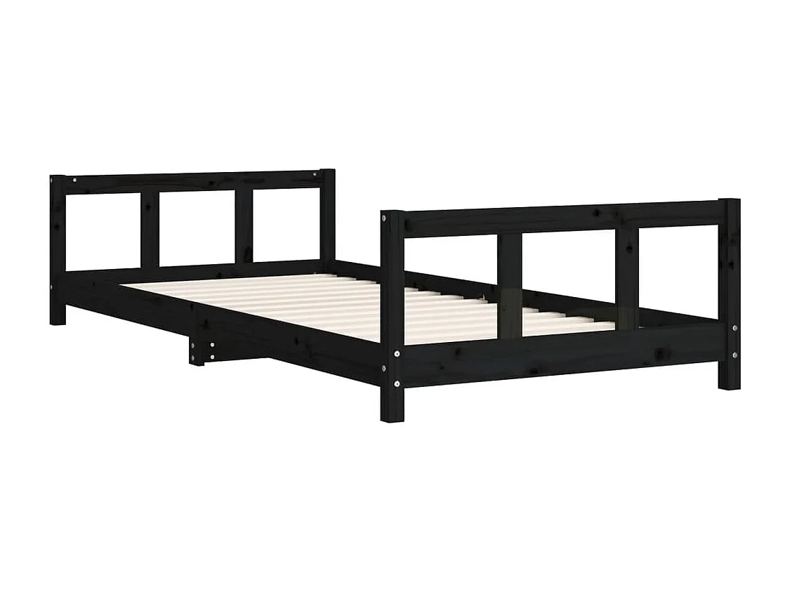 Cadre de lit pour enfants noir 90x200 cm bois de pin massif