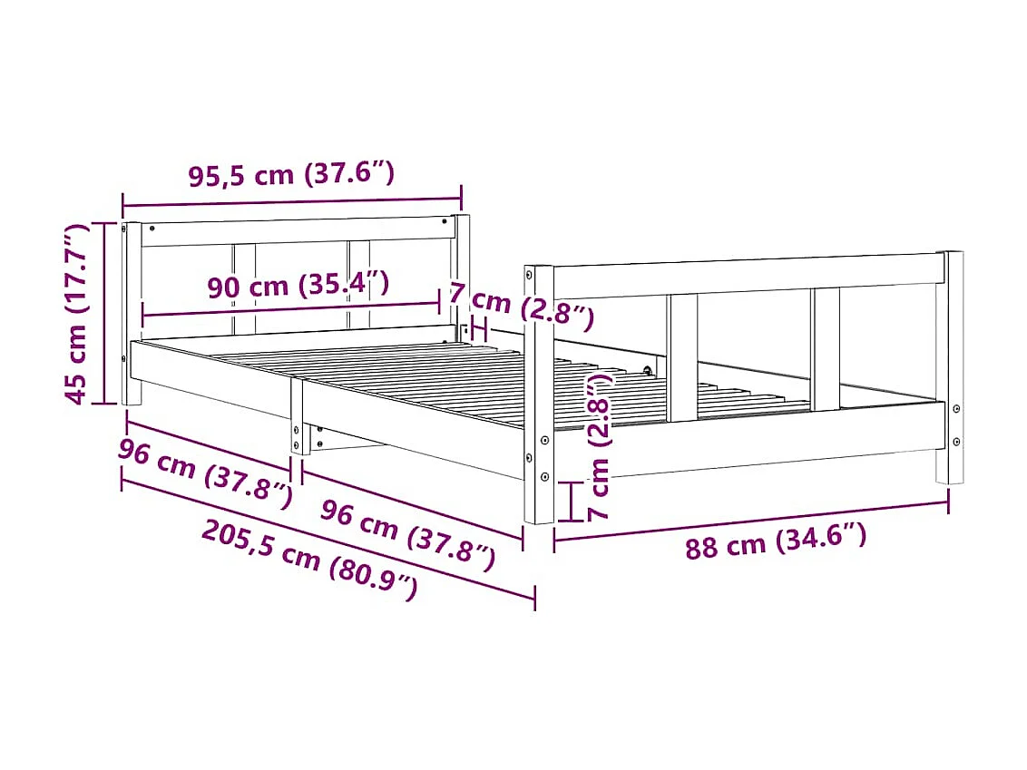 Cadre de lit pour enfants 90x200 cm bois de pin massif