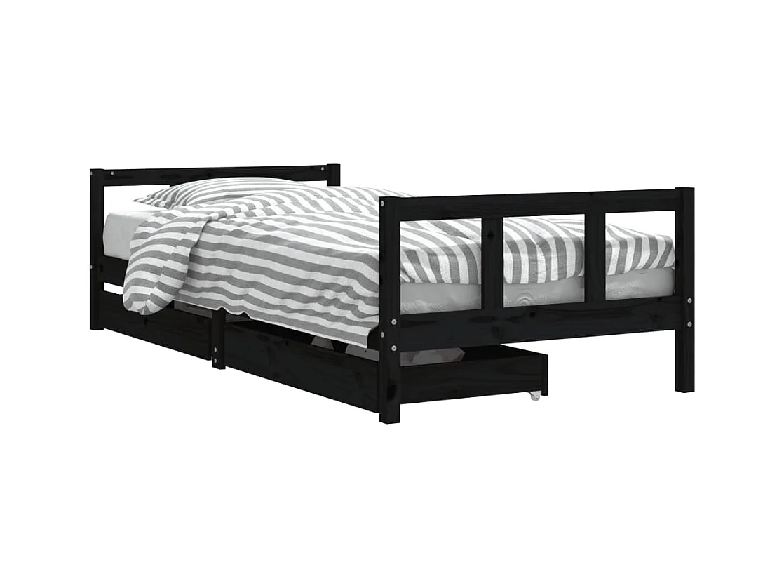 Cadre de lit enfant avec tiroirs noir 90x200 cm bois pin massif