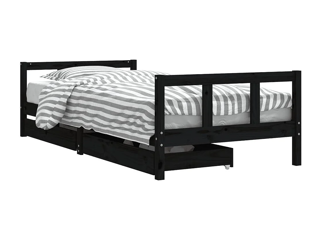 Cadre de lit enfant avec tiroirs noir 90x200 cm bois pin massif