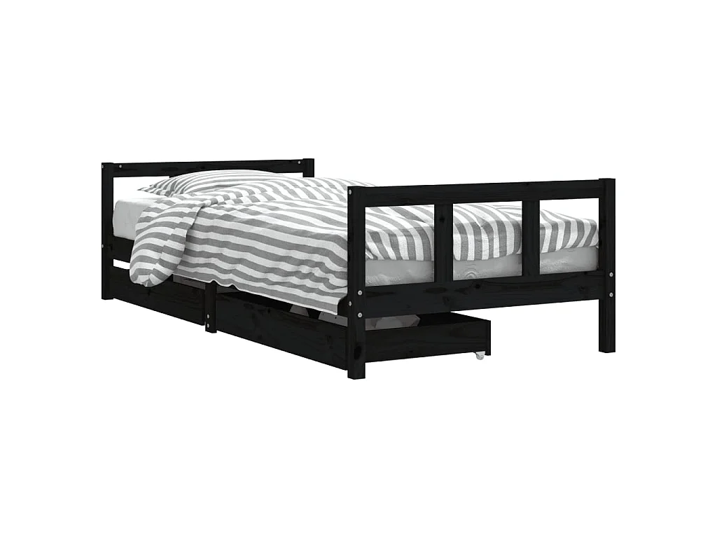 Cadre de lit enfant avec tiroirs noir 90x200 cm bois pin massif