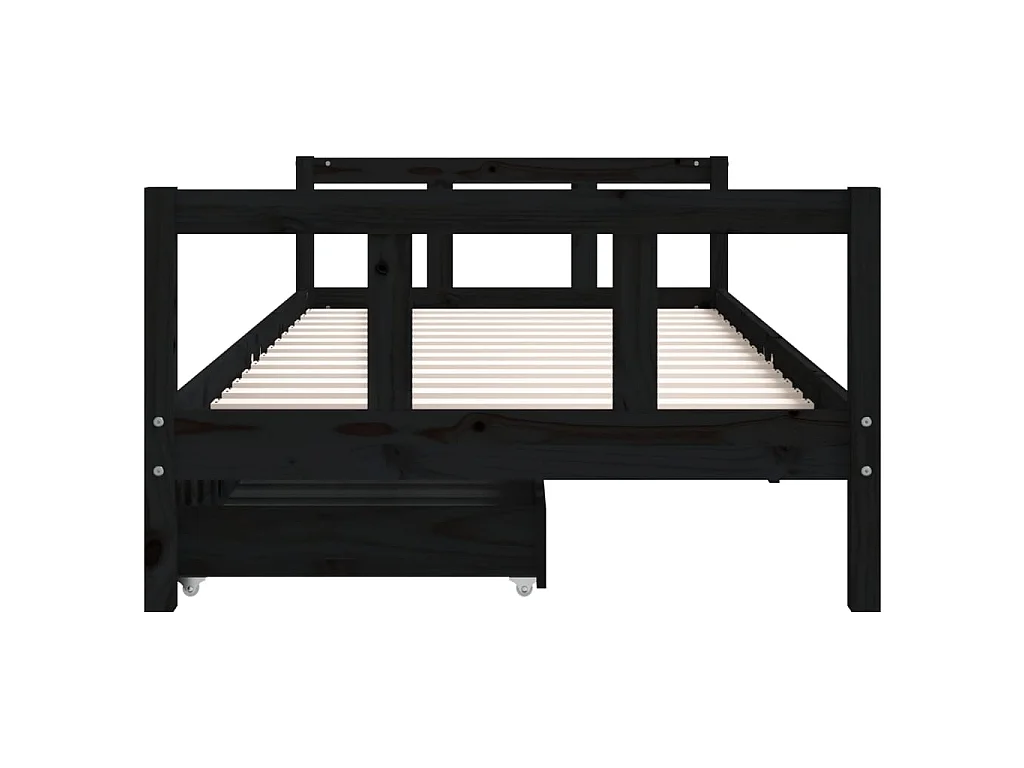 Cadre de lit enfant avec tiroirs noir 90x200 cm bois pin massif
