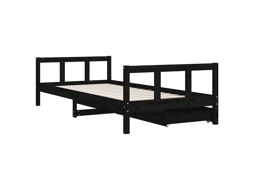 Cadre de lit enfant avec tiroirs noir 90x200 cm bois pin massif