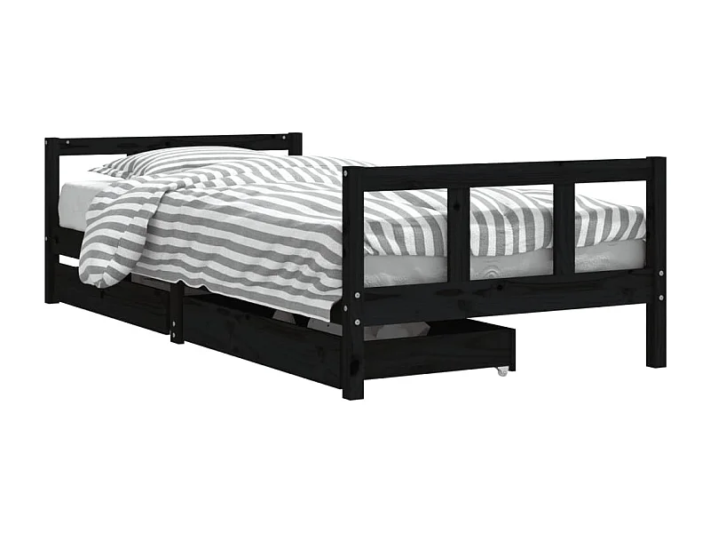 Cadre de lit enfant avec tiroirs noir 90x200 cm bois pin massif