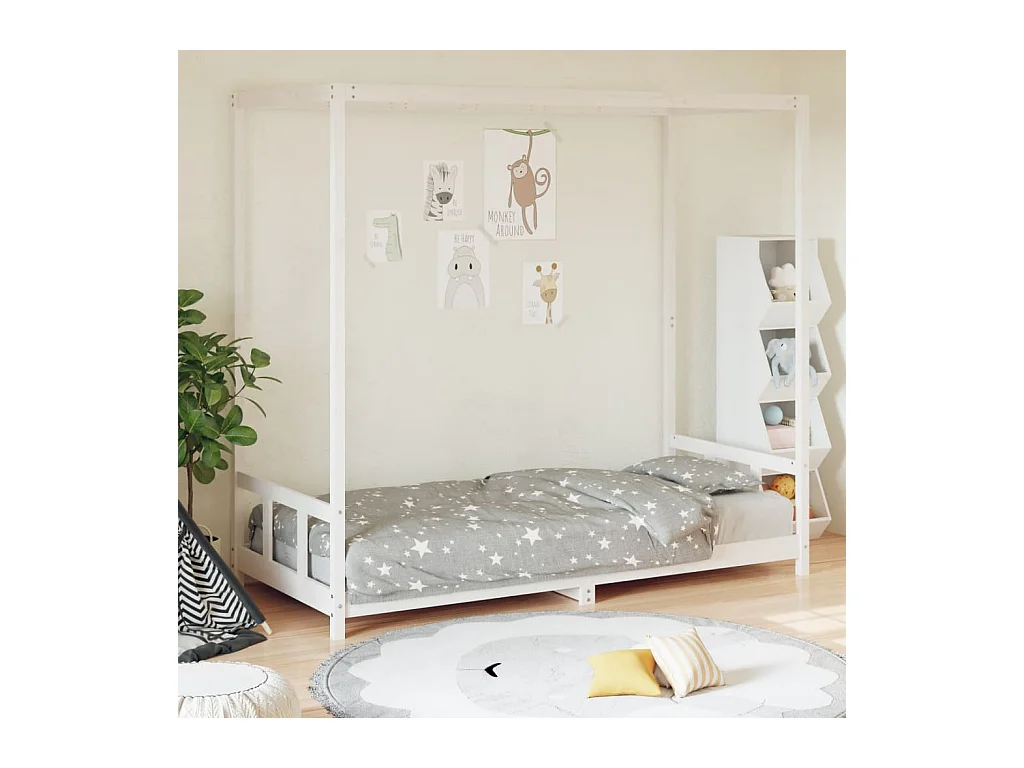 Cadre de lit pour enfants blanc 90x200 cm bois de pin massif