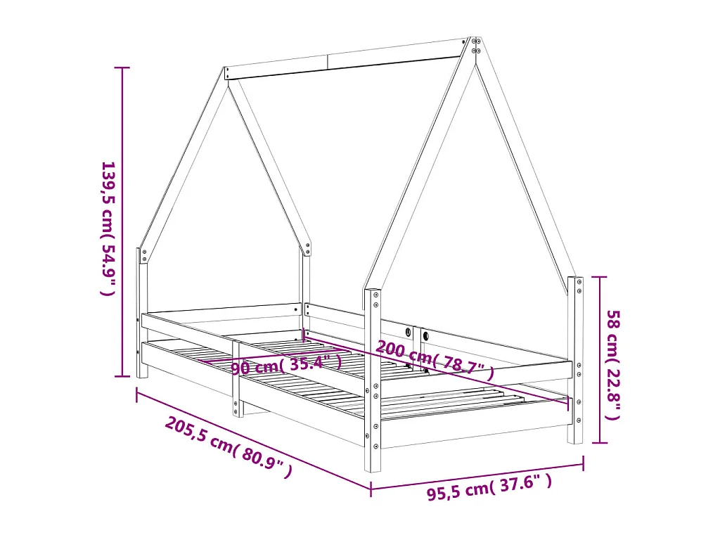 Cadre de lit pour enfants blanc 90x200 cm bois de pin massif