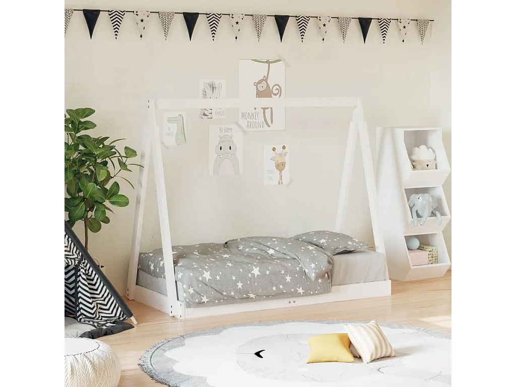 Kinderbedframe 70x140 cm massief grenenhout wit