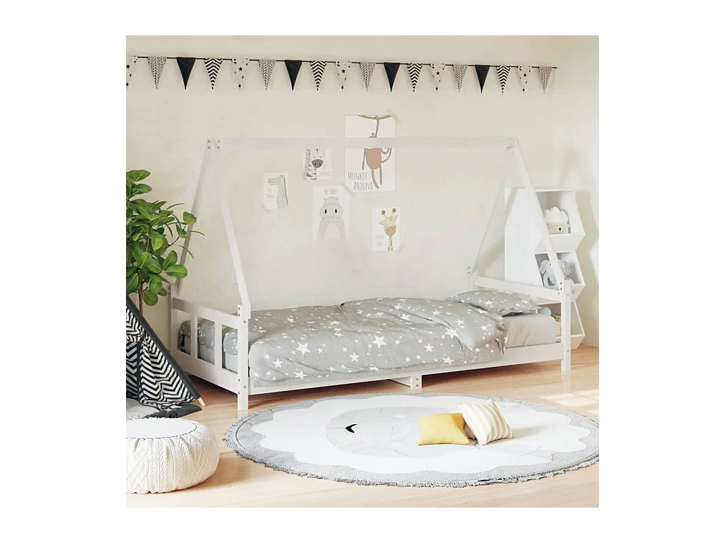 Cadre de lit pour enfants blanc 90x200 cm bois de pin massif
