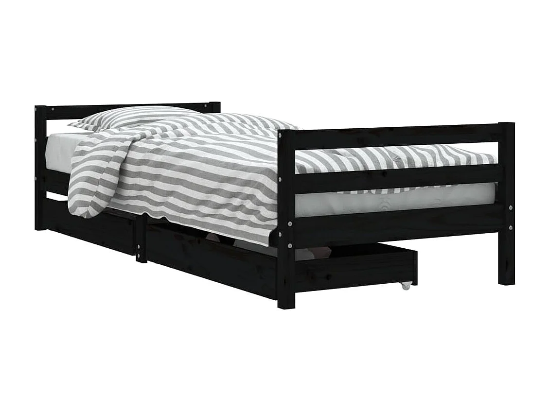 Cadre de lit d'enfants tiroirs noir 90x190cm bois de pin massif