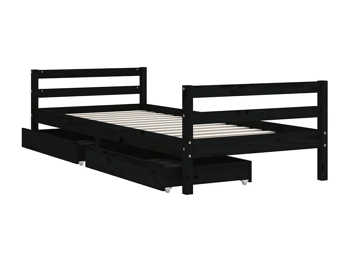 Cadre de lit d'enfants tiroirs noir 90x190cm bois de pin massif