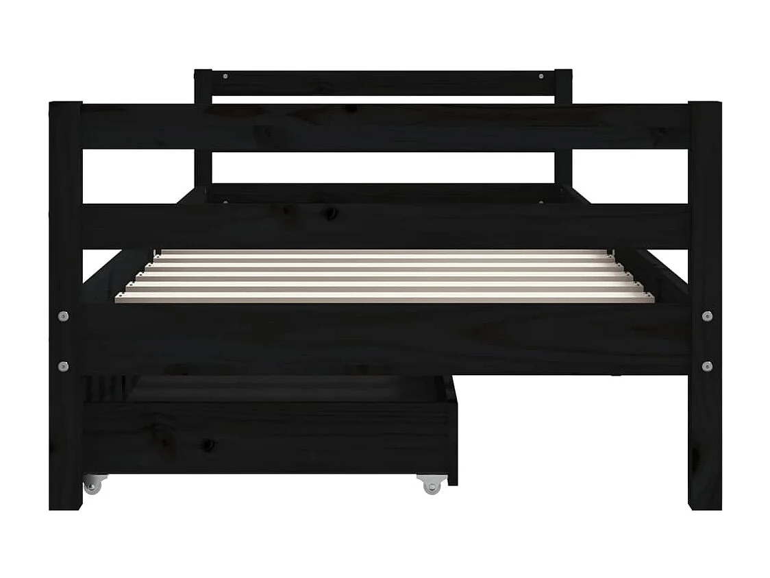 Cadre de lit d'enfants tiroirs noir 90x190cm bois de pin massif