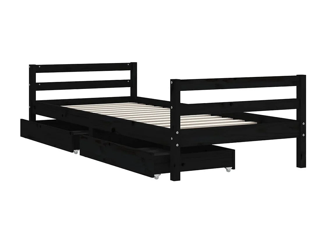 Cadre de lit enfant tiroirs noir 80x200 cm bois de pin massif