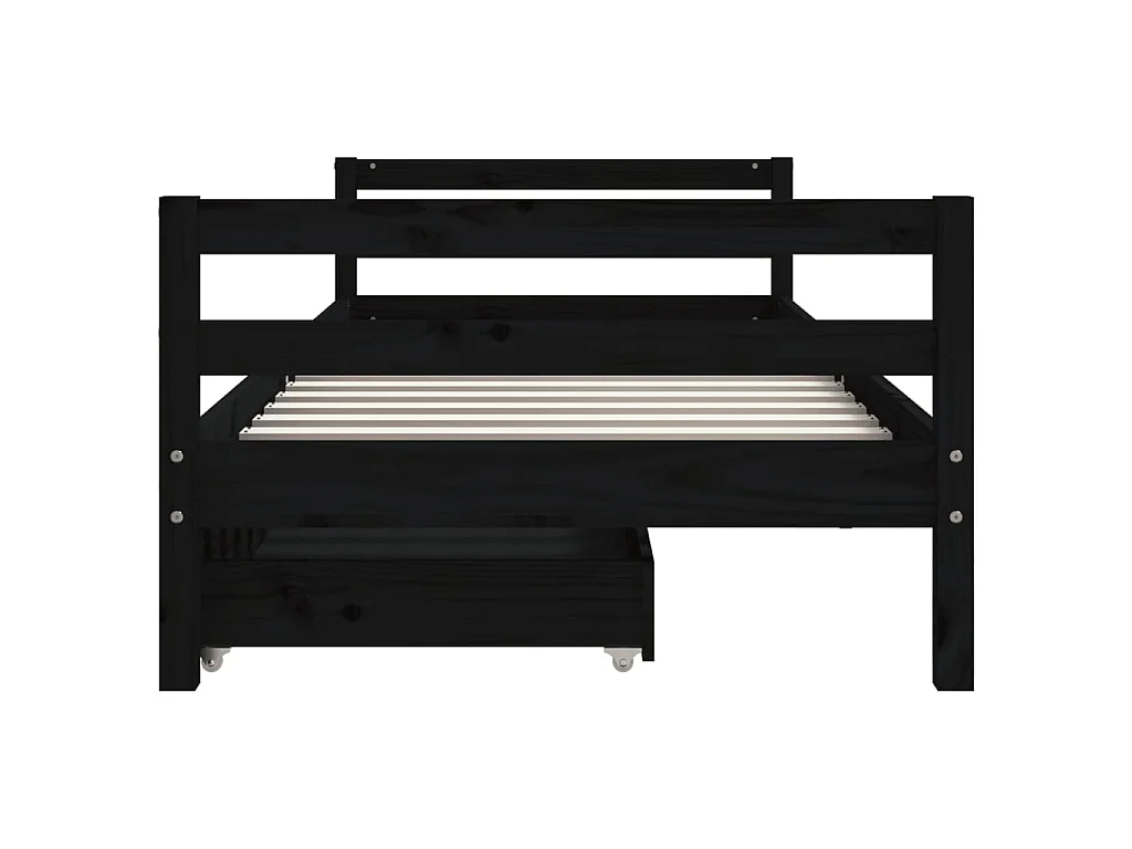 Cadre de lit enfant tiroirs noir 80x200 cm bois de pin massif