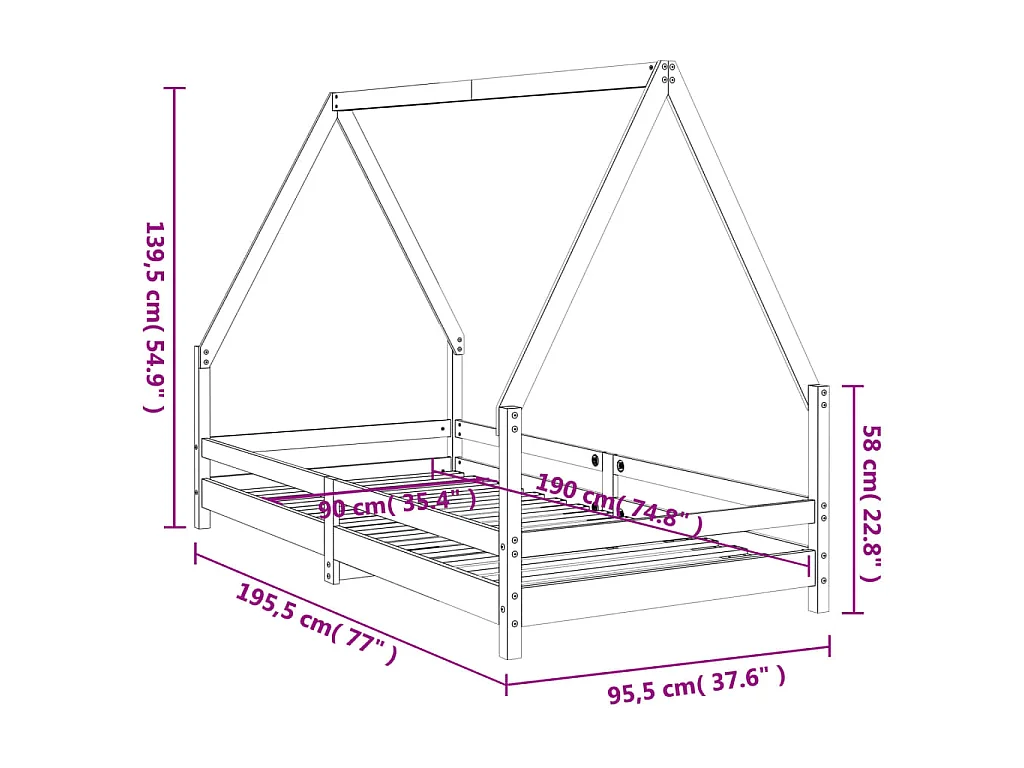 Cadre de lit pour enfants blanc 90x190 cm bois de pin massif